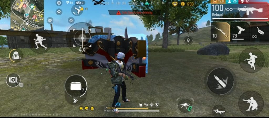 Free Fire player using gloo wall cover during a fight