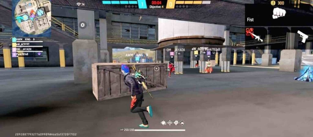 Free Fire player using crate cover during a ranked fight