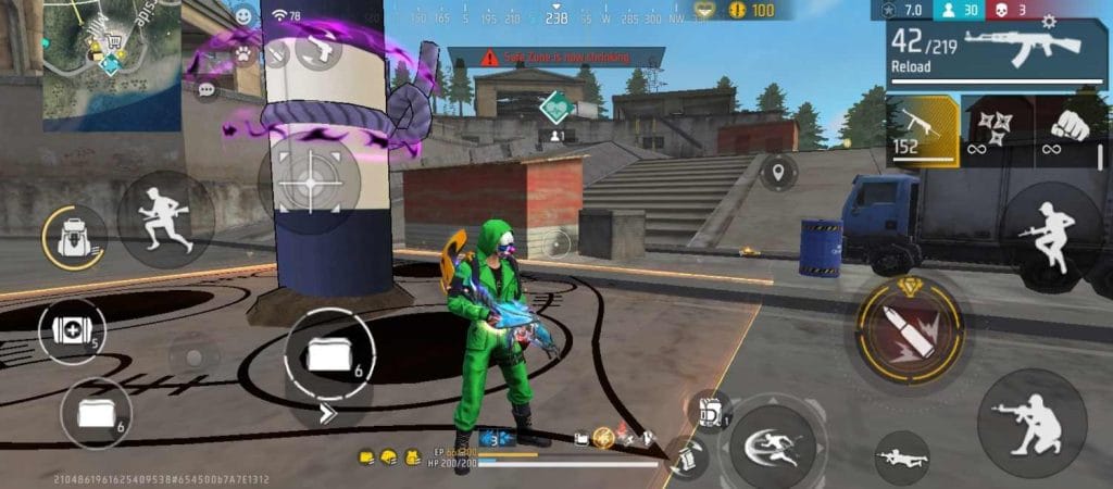 Free Fire player looting early-game gear while avoiding an unnecessary fight