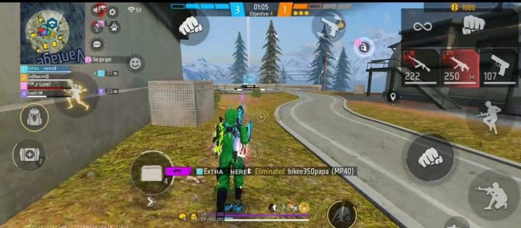 Free Fire inventory showing healing items, Gloo Walls and ammo