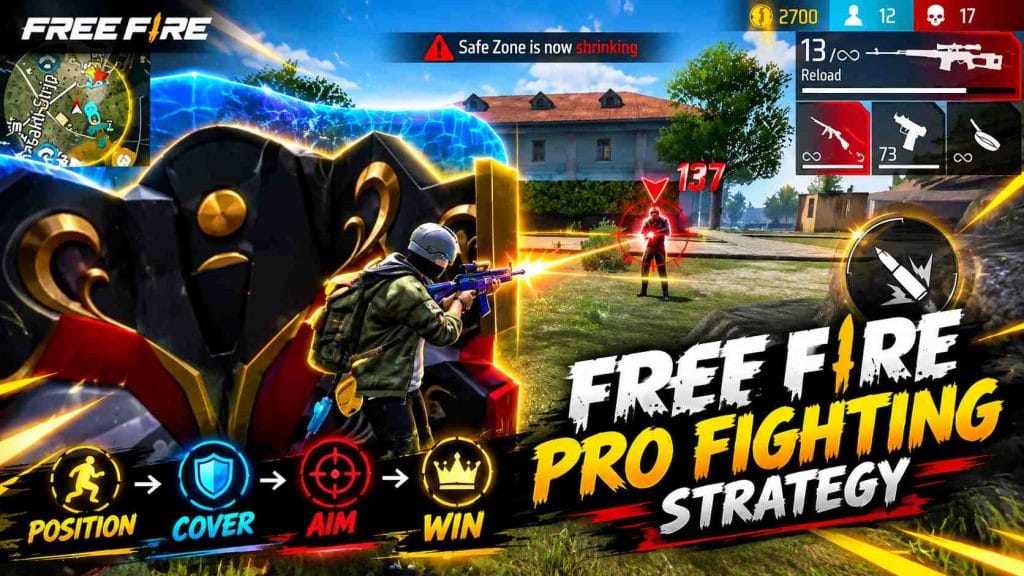 Free Fire player using a gloo wall during a tactical fight