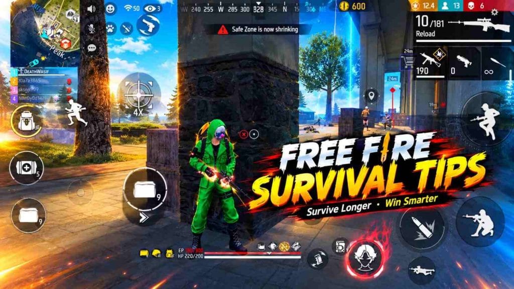 Free Fire player using cover while the safe zone shrinks