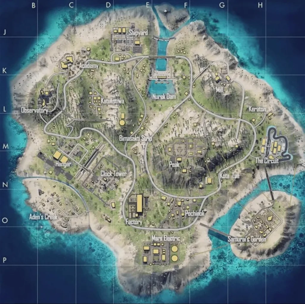 Free Fire Bermuda Remastered map with verified location labels