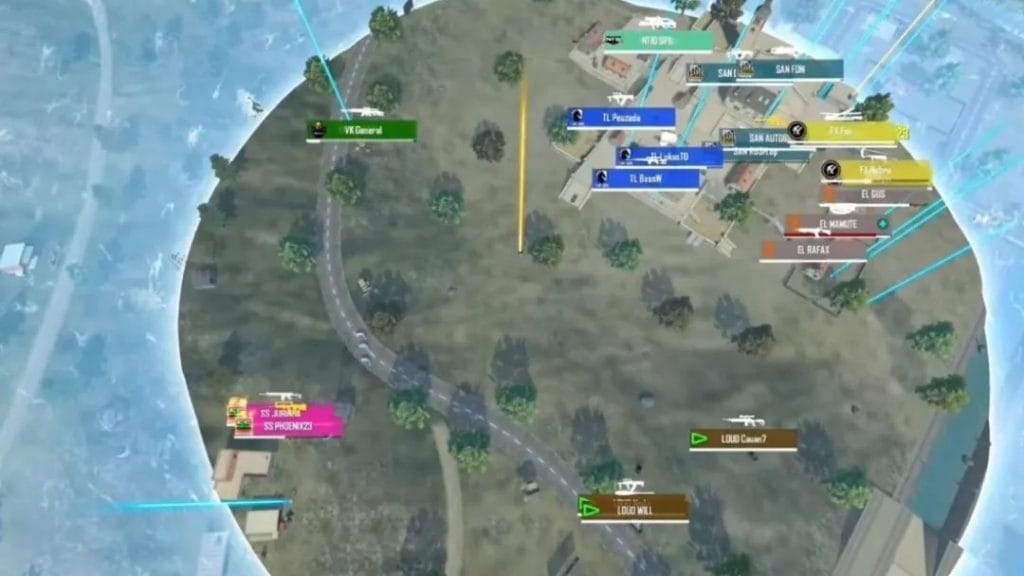 Free Fire player using cover while positioning inside the final safe zone