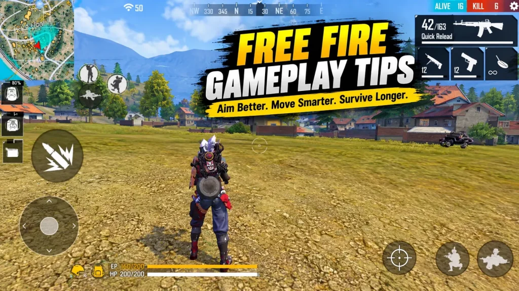 Free Fire gameplay showing a character moving through the battle royale environment