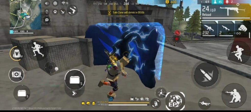 Free Fire character moving between cover during combat