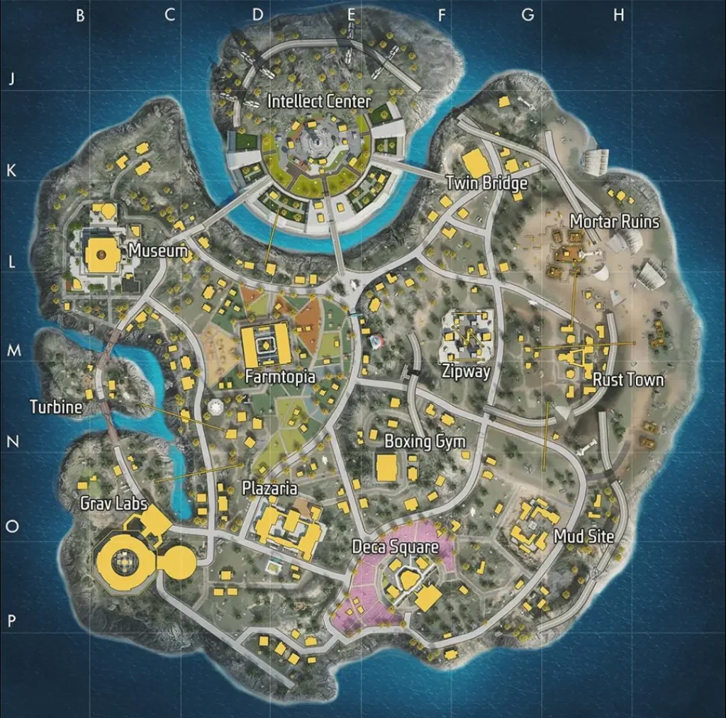 Free Fire NeXTerra map showing its futuristic locations and layout