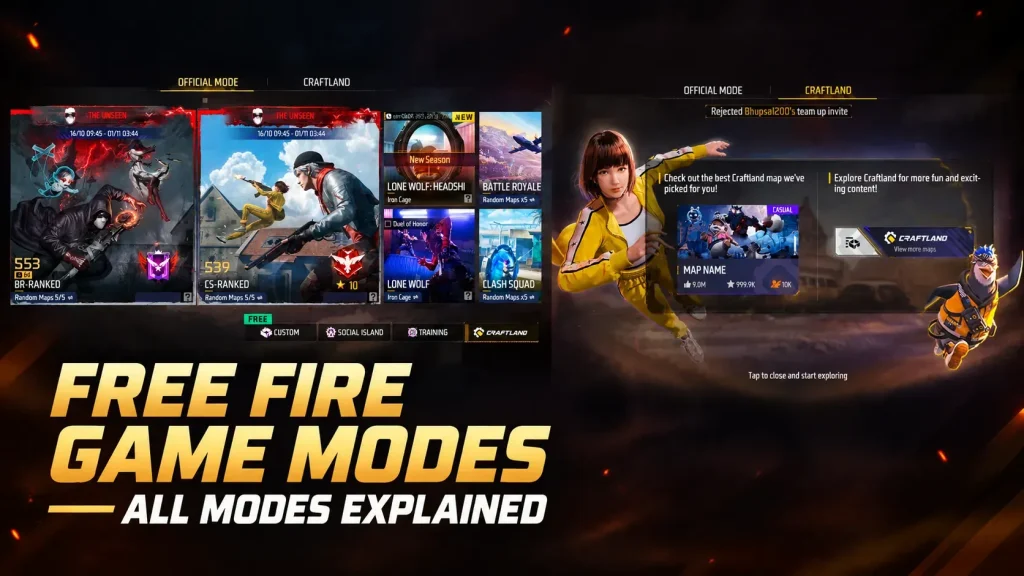 Free Fire Game Modes Guide: All Official Modes, Craftland Maps, and How to Choose the Right Mode