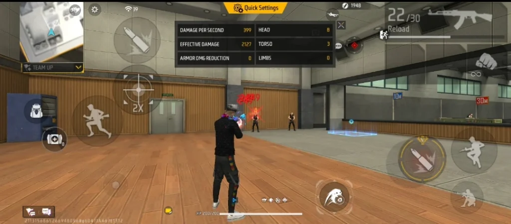 Free Fire mobile gameplay interface with on-screen controls